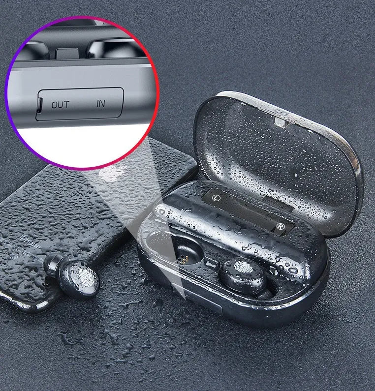 V11 Bluetooth earphone with digital display touch controls and 4000mAh charging storage box in black