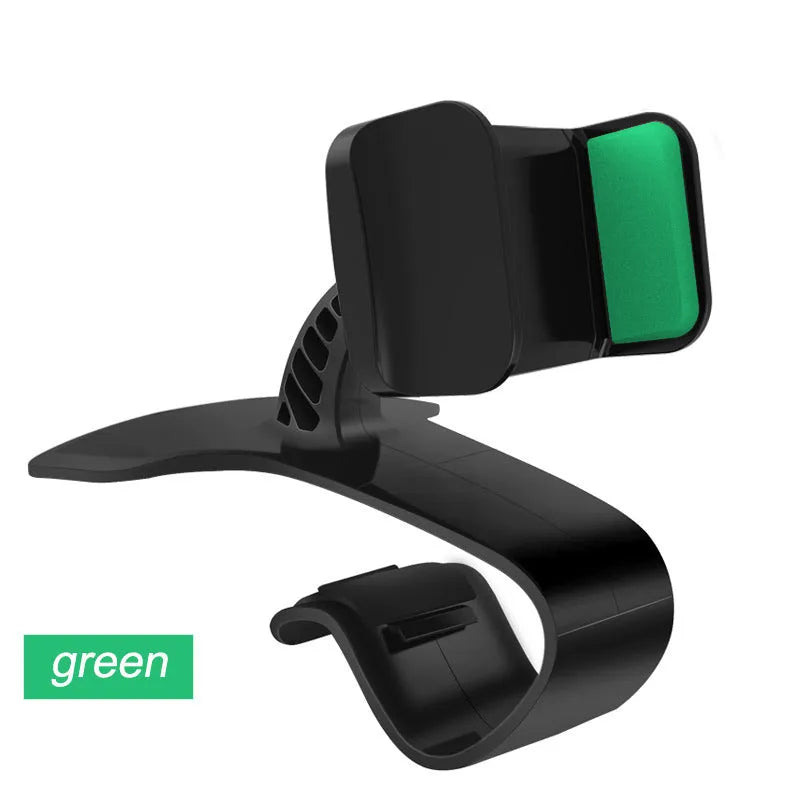 Dashboard car phone holder mounted on vehicle dashboard edge holding smartphone