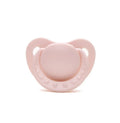Soft silicone baby pacifier in beige on white background, size S, box packaging
