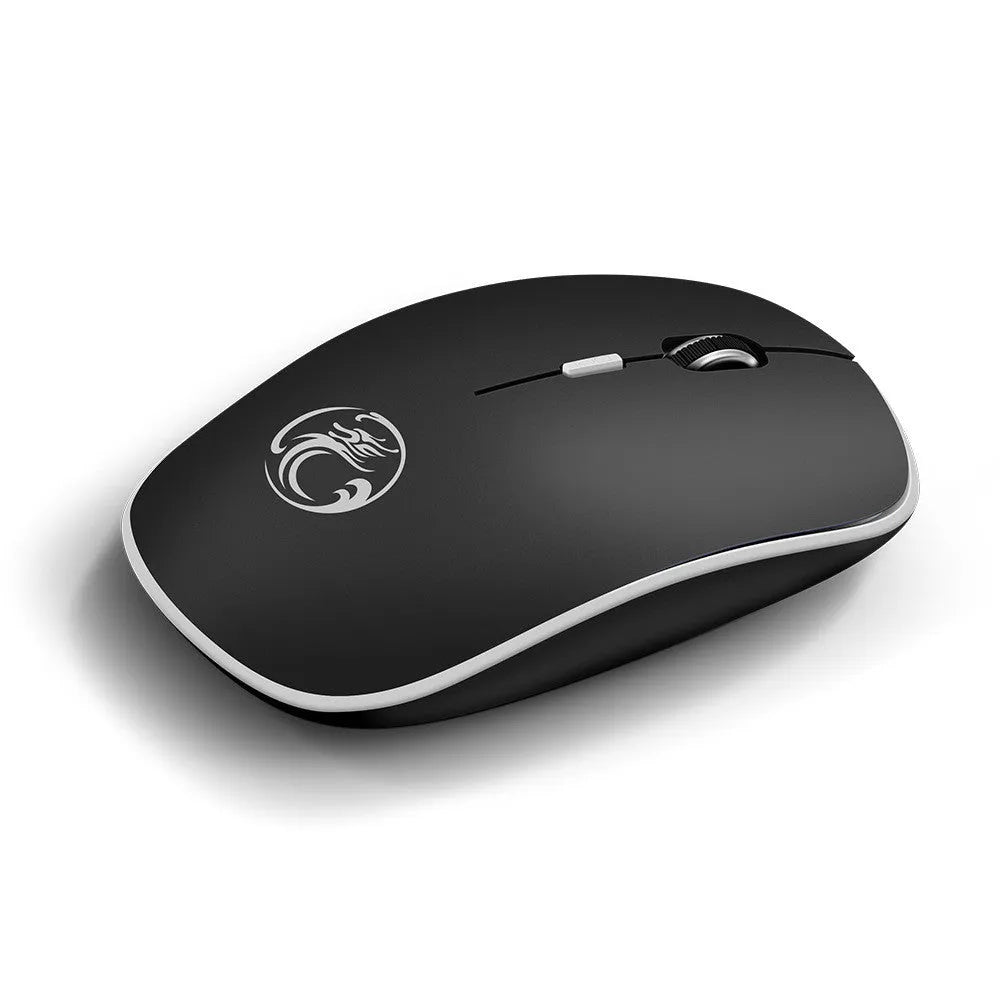Mute wireless business office mouse in black, ultra-thin mini design with USB receiver