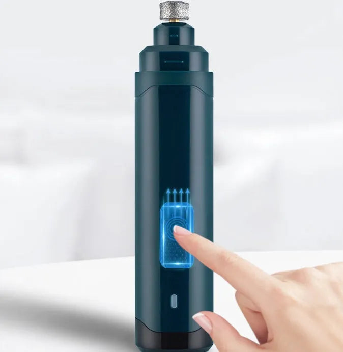 Blue pet electric nail polisher with 2 speeds and rough grinding wheel for dog and cat nail care