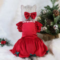 Red velvet pet Christmas dress with matching headdress flower for small to large dogs