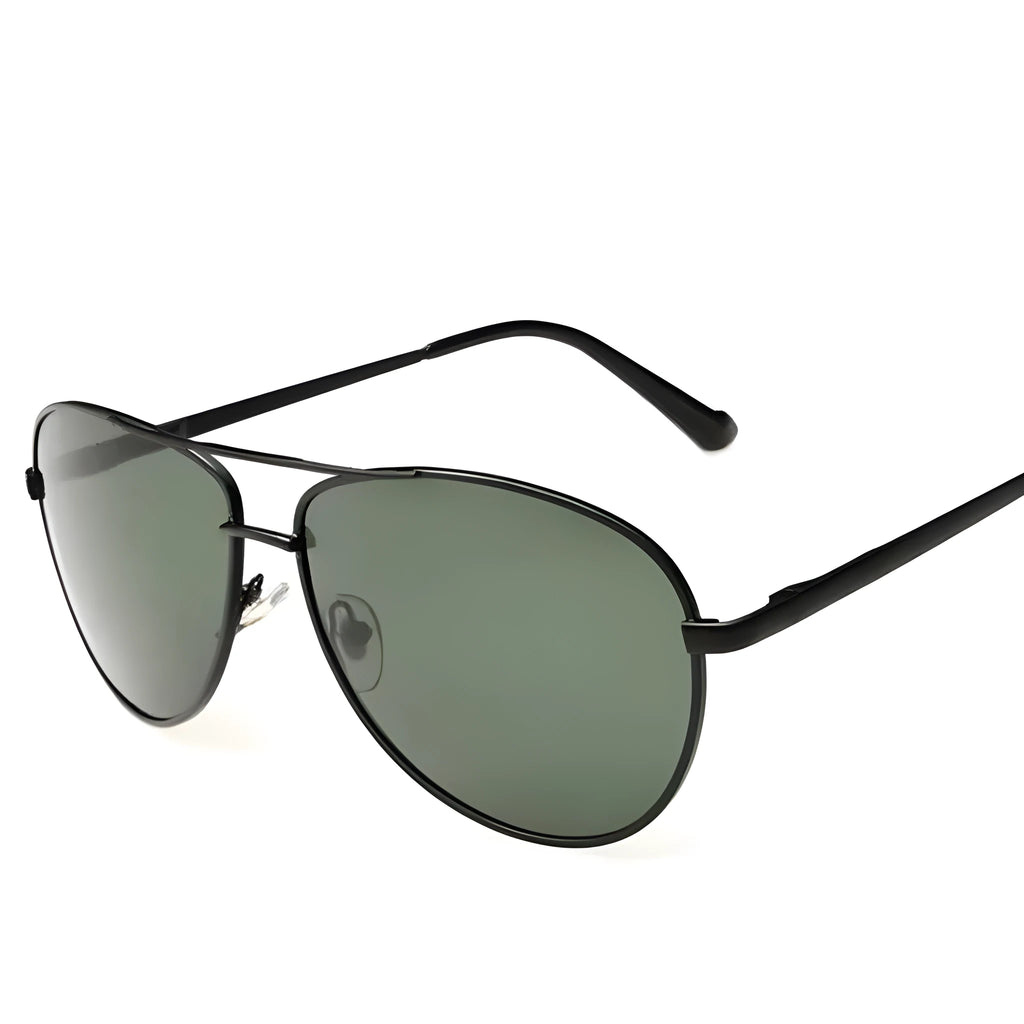 Metal frame polarised sunglasses in gun grey with dark green lenses for driving and outdoor use
