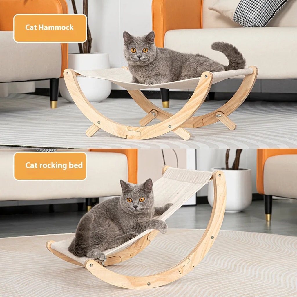 Solid wood frame foldable cat shaker hammock bed measuring 55x41x22cm