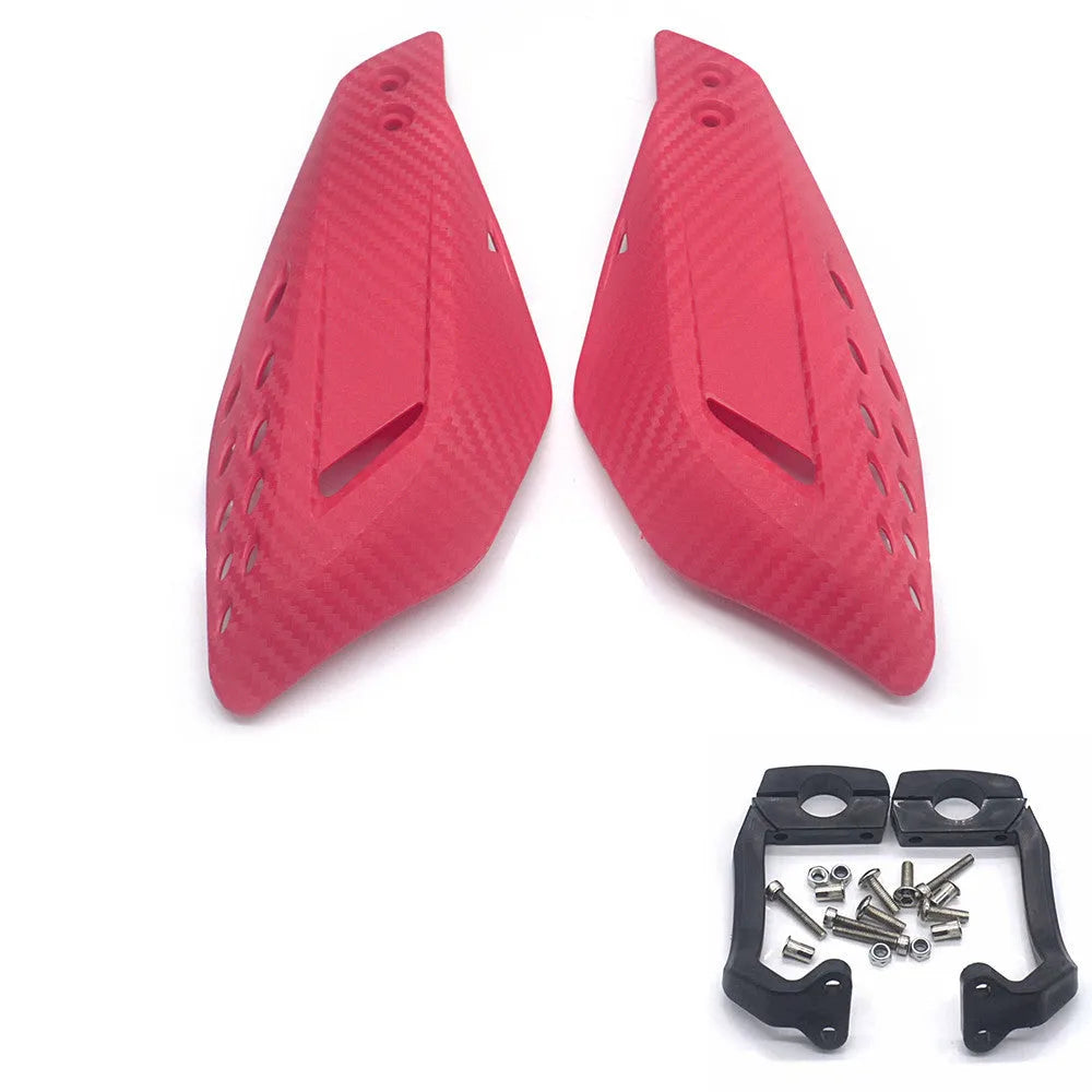 Pair of black ABS plastic motorcycle hand guards for 7/8 inch handlebars with left and right sides visible and screw accessories