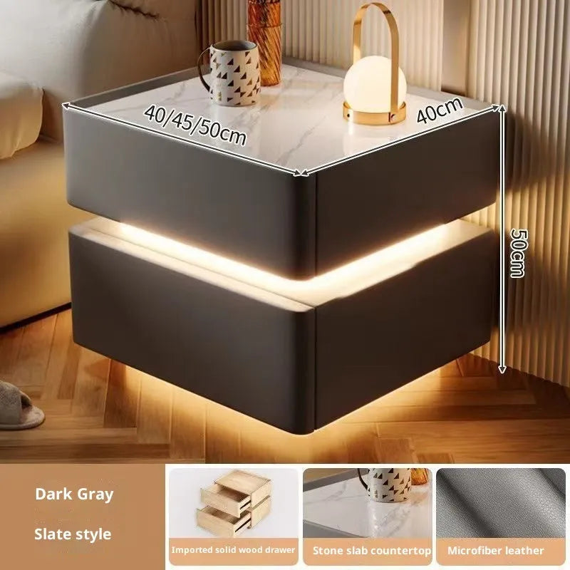 Wireless charging Bluetooth smart bed cabinet in wooden Nordic style with white and black finish