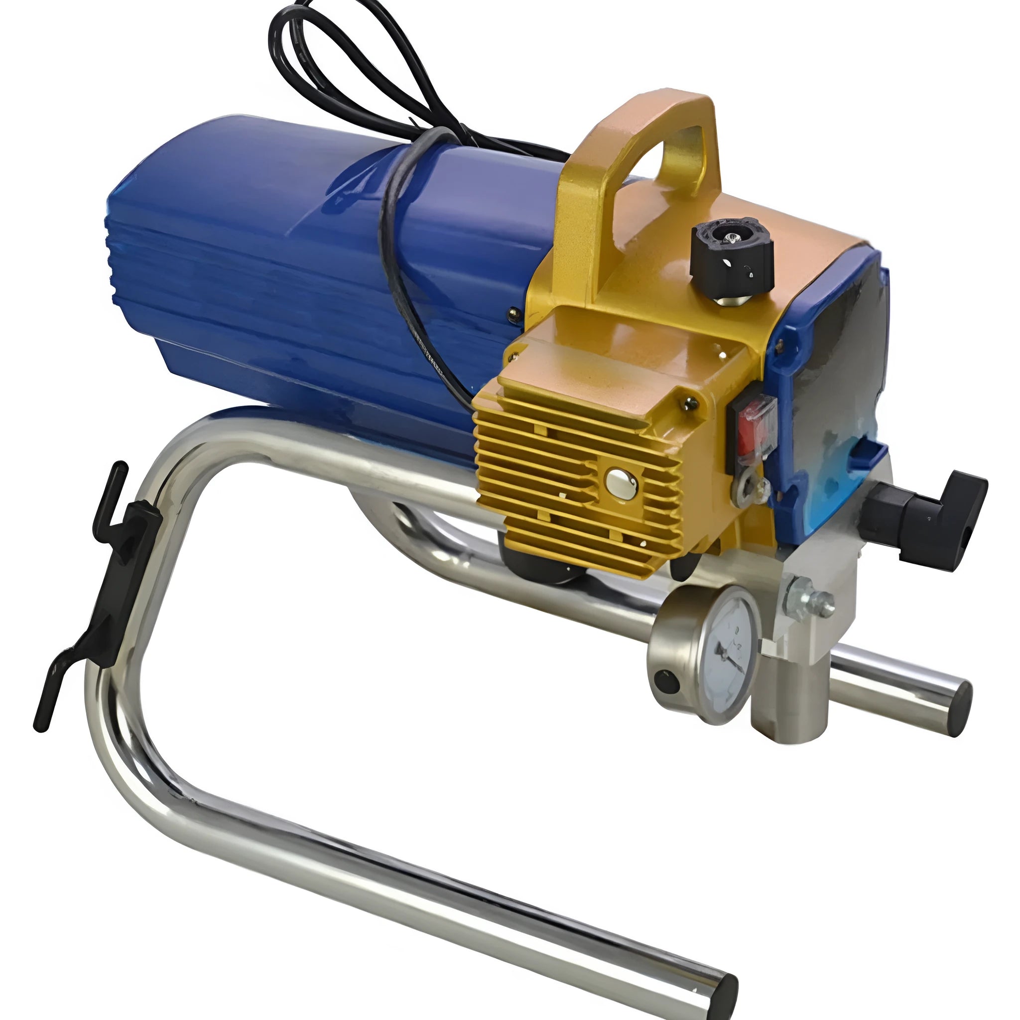 Blue 110V electric airless spraying machine with spray gun and extension rod.