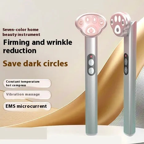 Gradient pink cat's paw shaped eye massager with micro-current vibration and light therapy functions