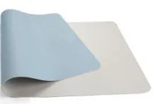 Leather desk mat in grey on a desk with keyboard and mouse