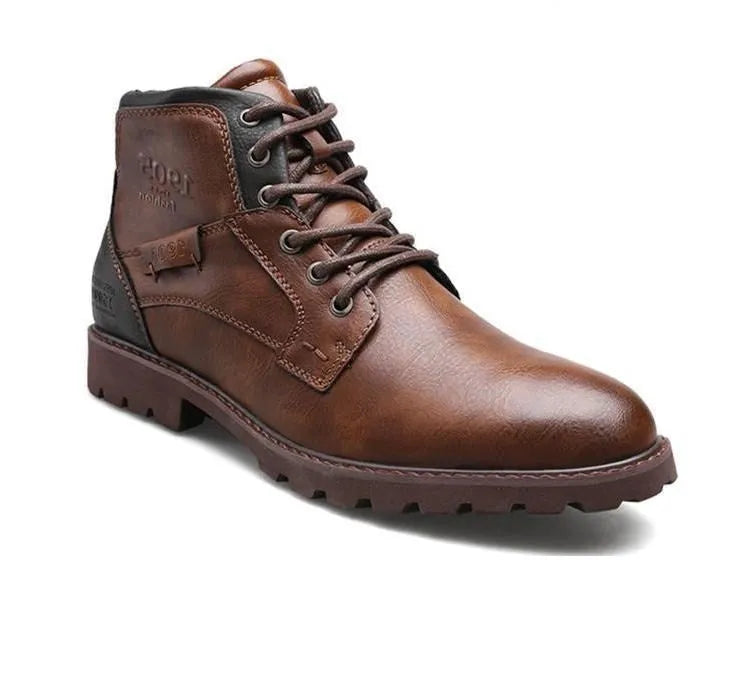 Men's Martin motorcycle boots with belt buckle detail over-the-knee PU upper rubber sole in black