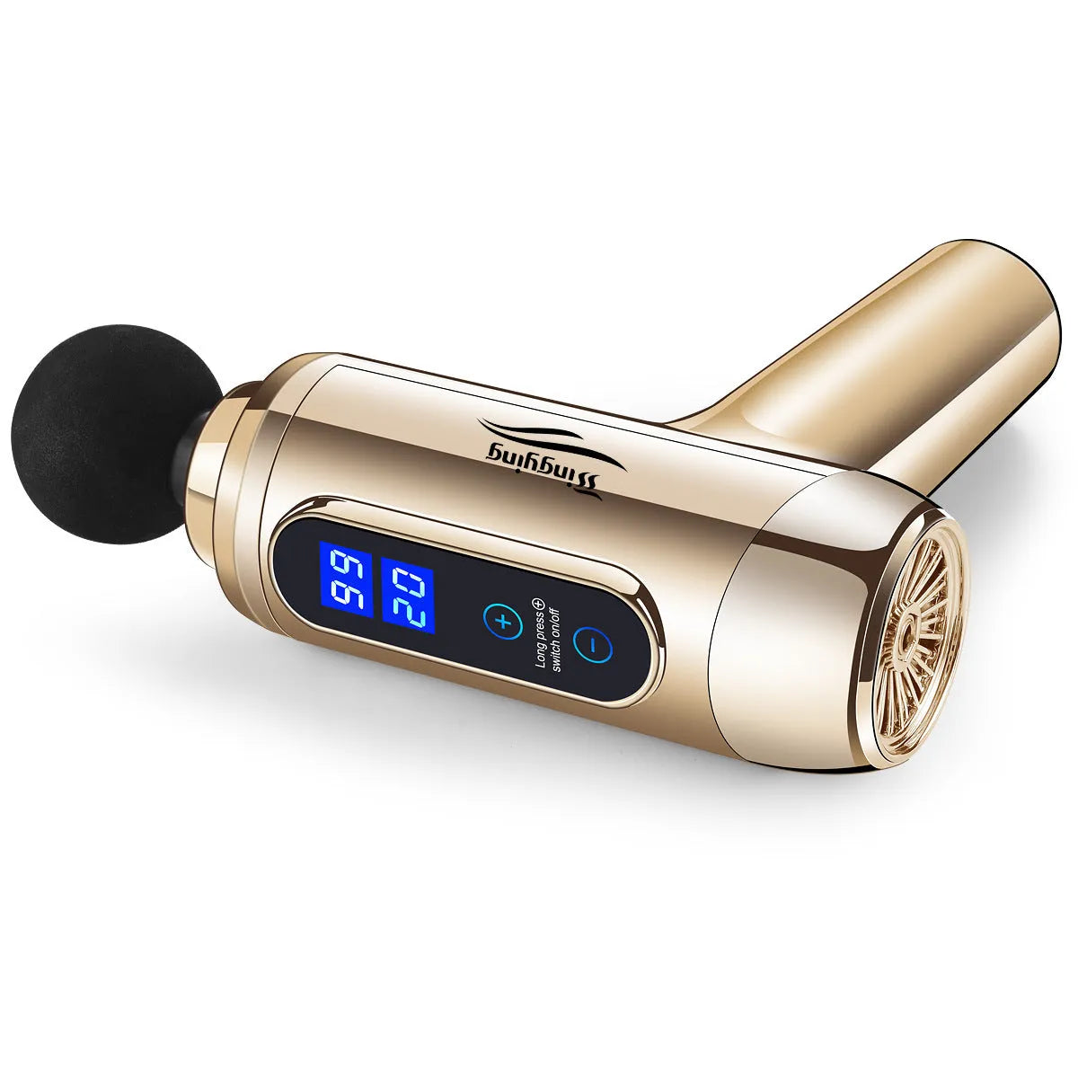 Electric fitness massager in Champagne Gold with 6 massage heads, ABS body, nano silicone handle and 217x172x60mm size