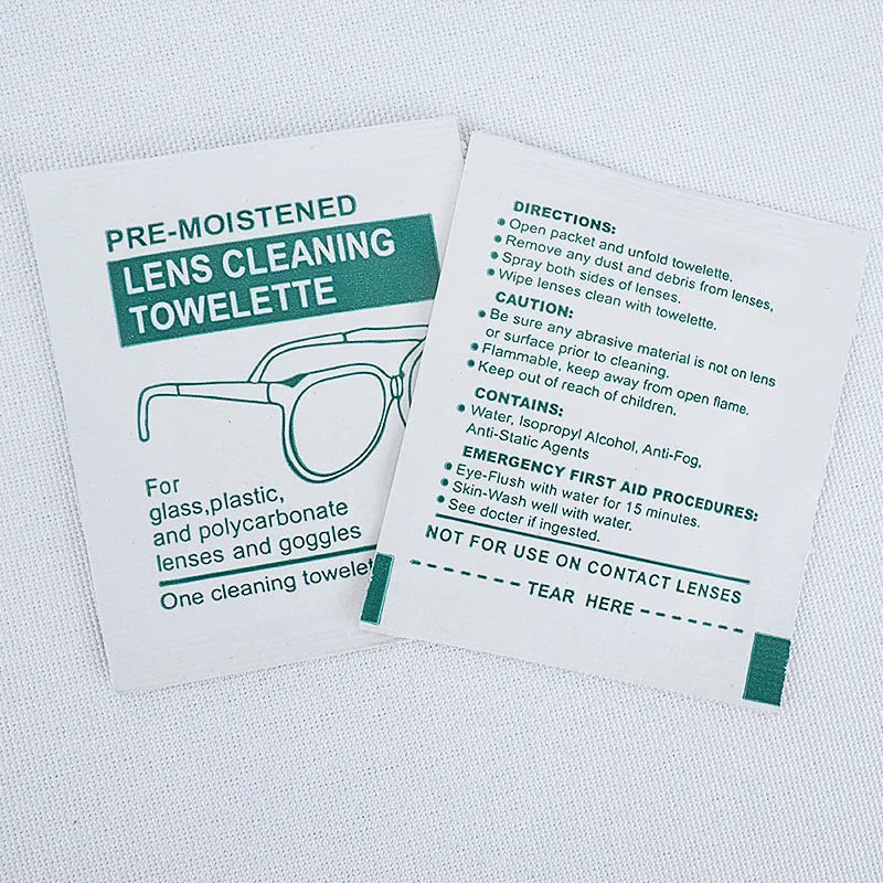 100 pack of individually sealed white lens cleaning wipes for glasses and screens