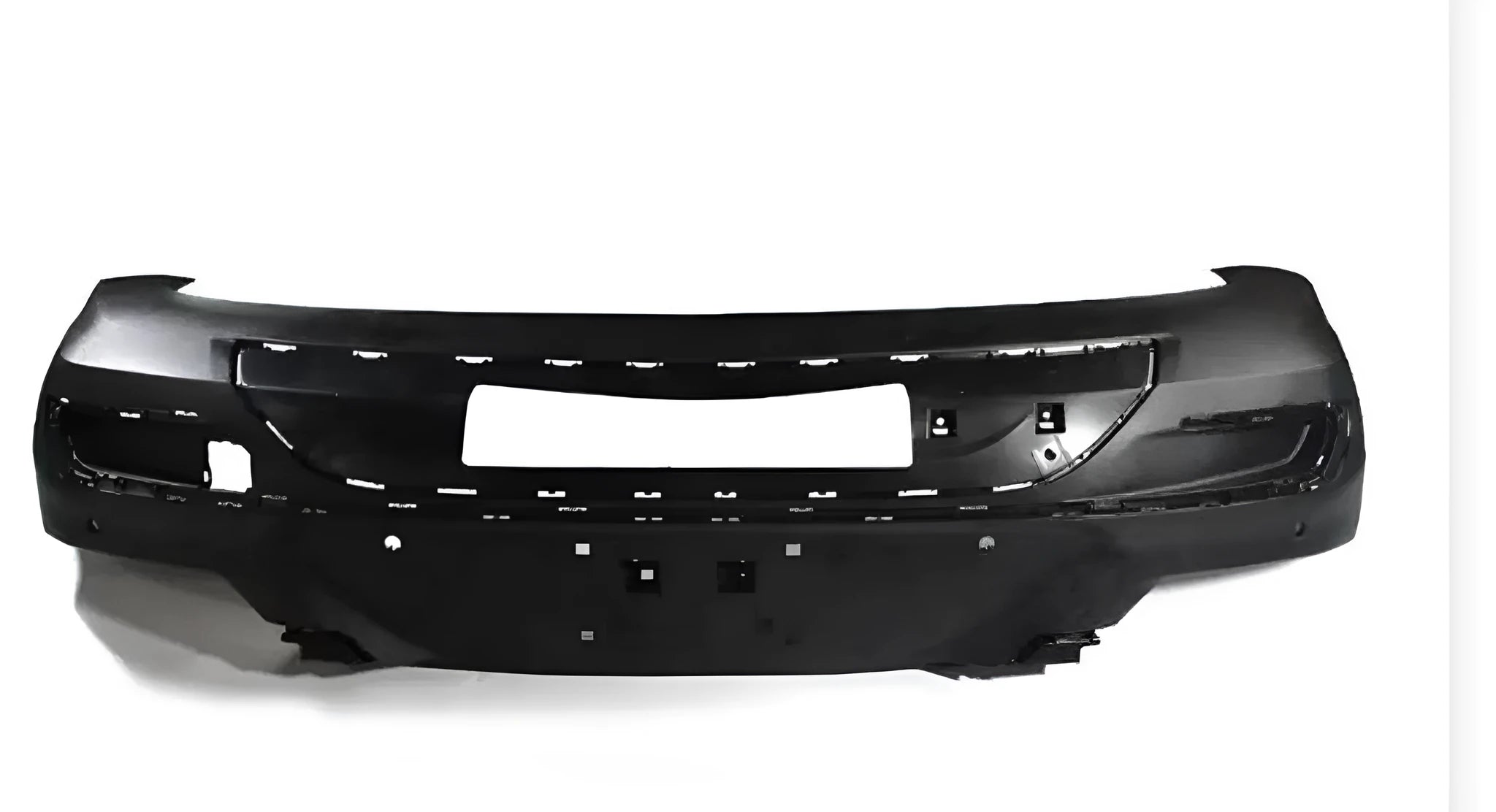 Black plastic aftermarket vehicle bumper for front or rear protection.