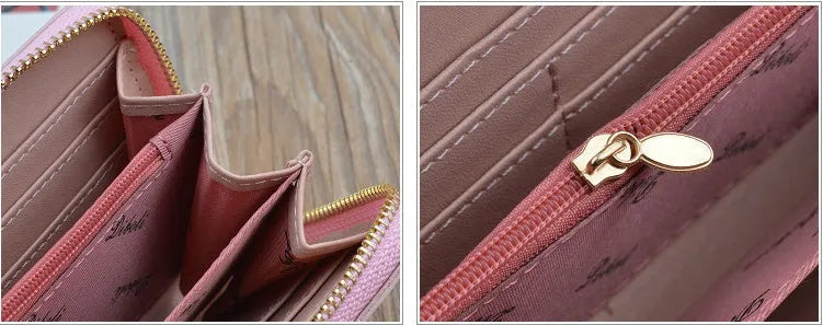 Women's long zip wallet in PU leather with polyester lining, 19.5 x 9.5 x 2.5 cm, shown in green blue black red pink