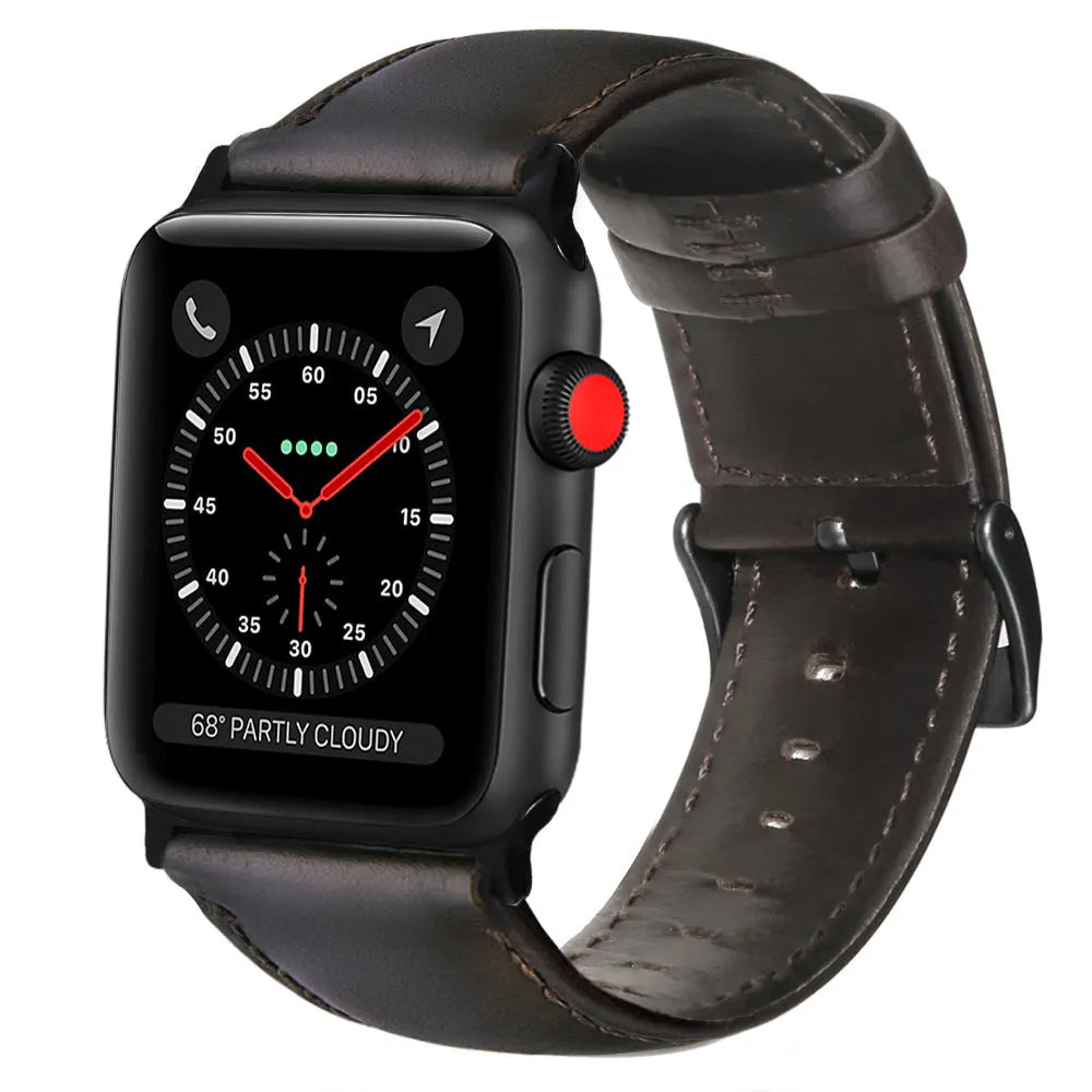 Top layer cowhide oil wax leather strap for Apple Watch 38-40mm and 42-44mm in four brown colours