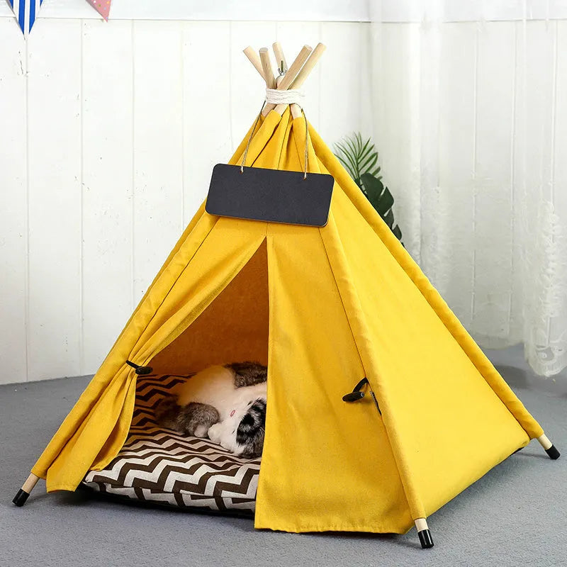 Portable pet teepee tent bed for small dogs cats rabbits with striped pattern