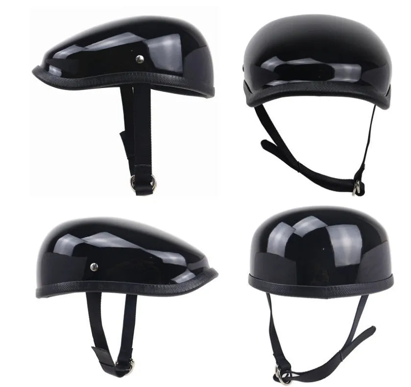 Japanese beret half helmet in bright black made from hand-made glass fibre reinforced plastic