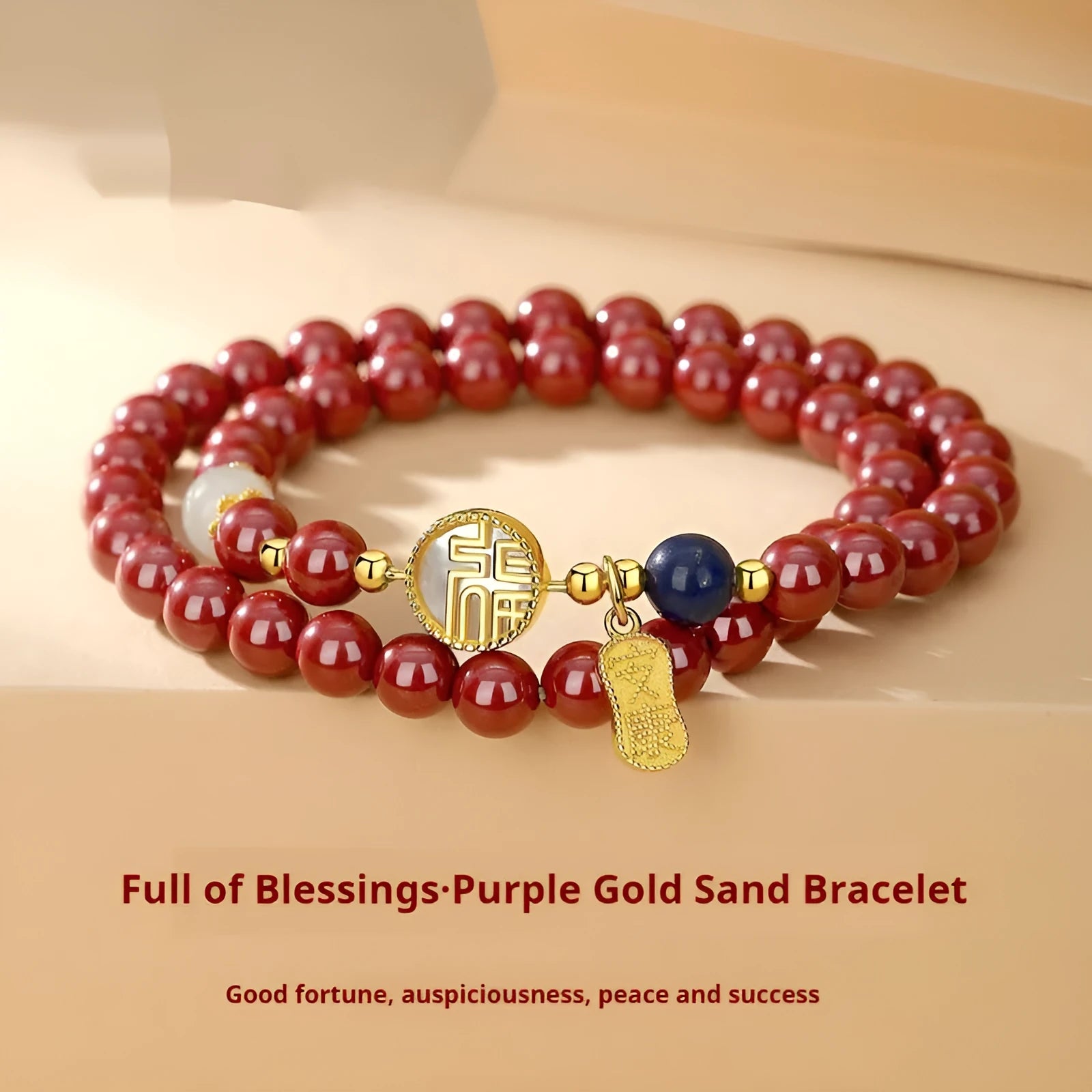 S925 sterling silver women's bracelet with white shell blessing card and purple gold sandstone charm.