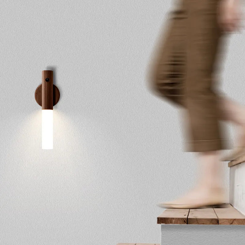 Smart sensor LED desk lamp in solid wood and glass on a wooden table