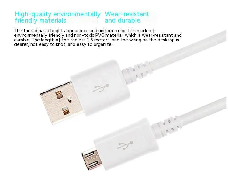 Black and white Android micro USB data and charging cable with 1 metre length