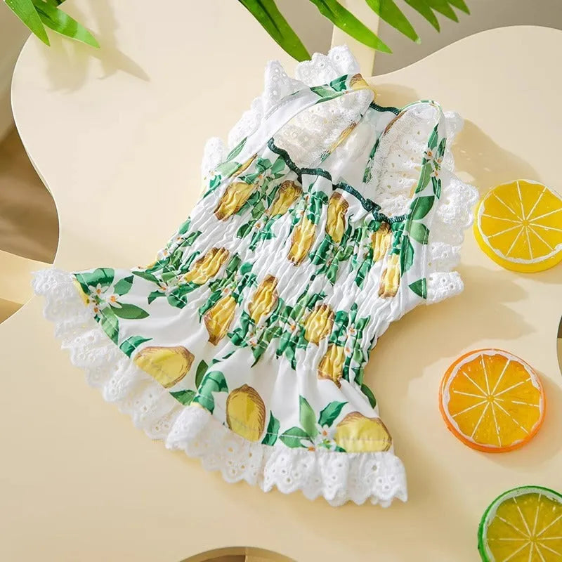 Rock yellow lemon thin breathable polyester strap skirt for small dogs princess style