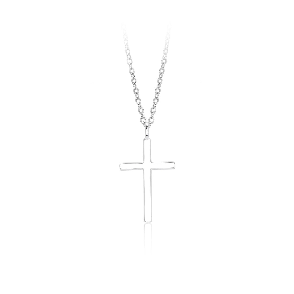 S925 sterling silver cross pendant necklace on an adjustable O-chain, shown in gold plated finish.