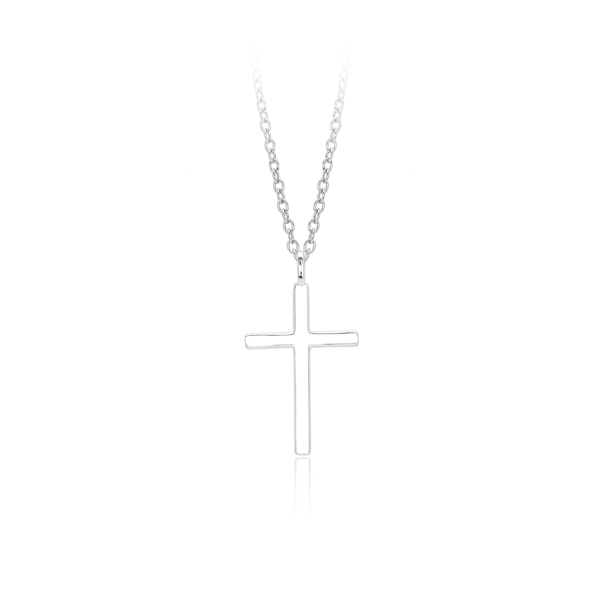 S925 sterling silver cross pendant necklace on an adjustable O-chain, shown in gold plated finish.