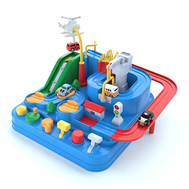 Adventure parking lot plastic toy car track set with manual remote control handle