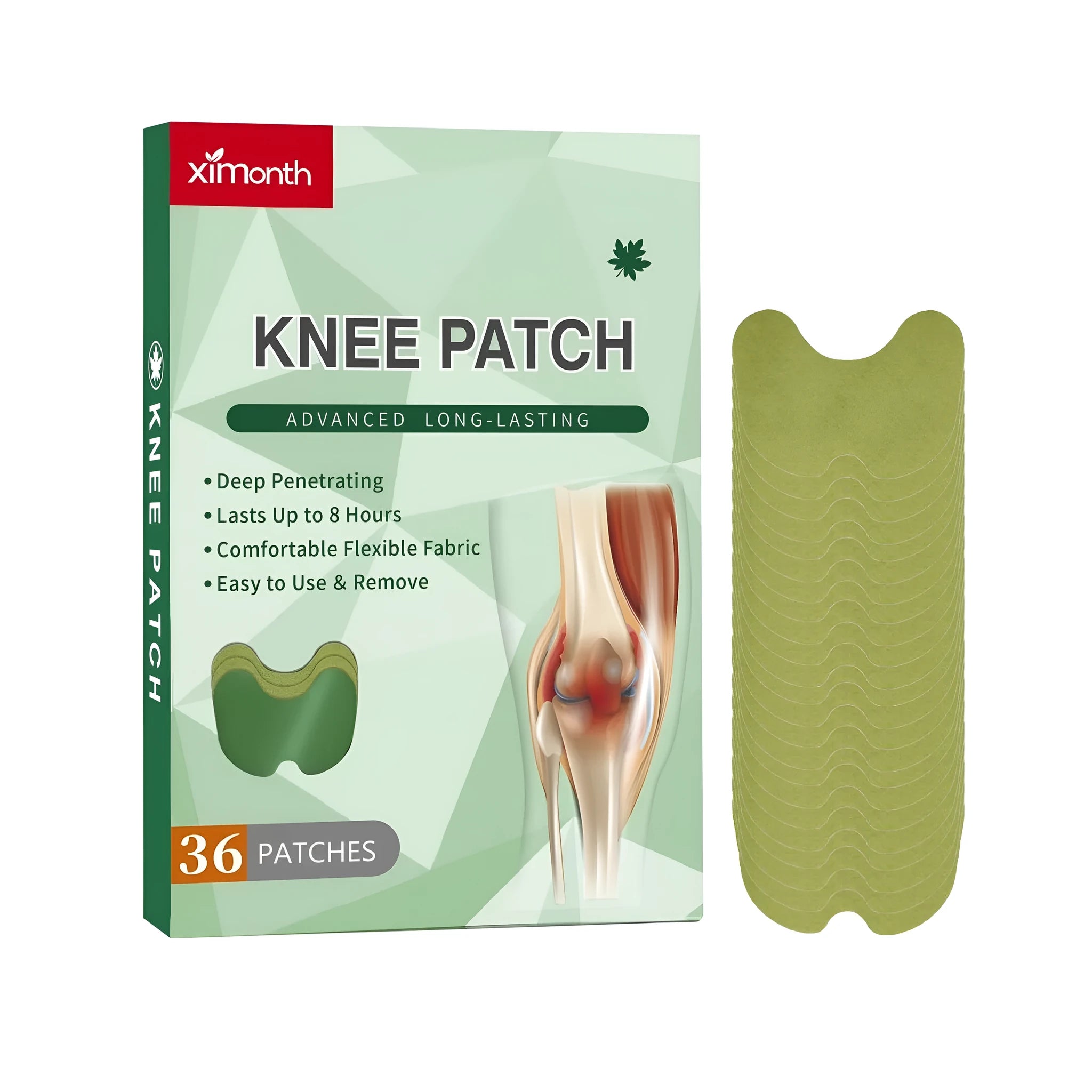 Knee joint relief patch 36-pack with active ingredients tocopherol marine collagen and herbal extracts