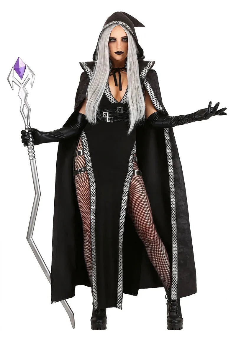 Sleeping Spell women's role-playing costume set with spandex gloves, cloak, and skirt in three sizes