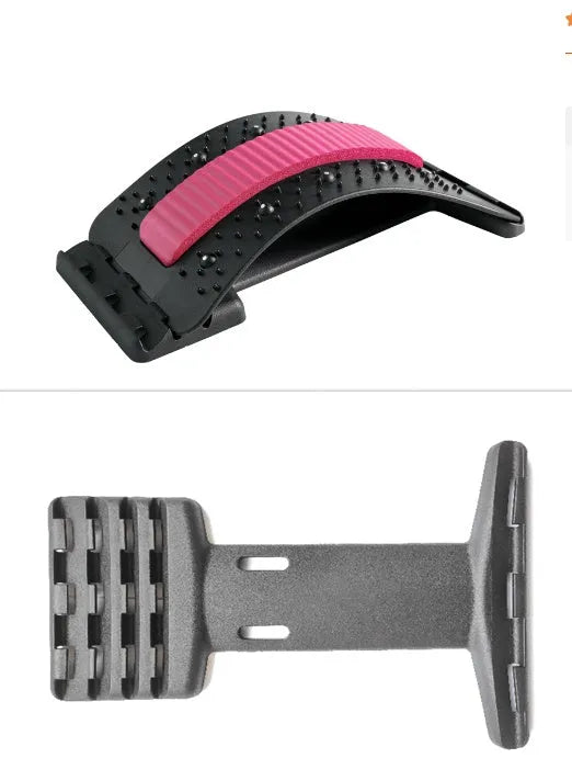 Adjustable manual back stretcher massager with multiple massage heads in a rectangular trapezoid shape.