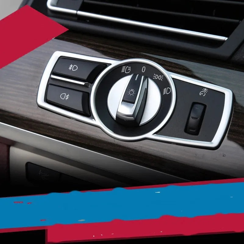 Silver ABS plastic decorative trim for BMW 5 Series headlight switch frame interior sticker