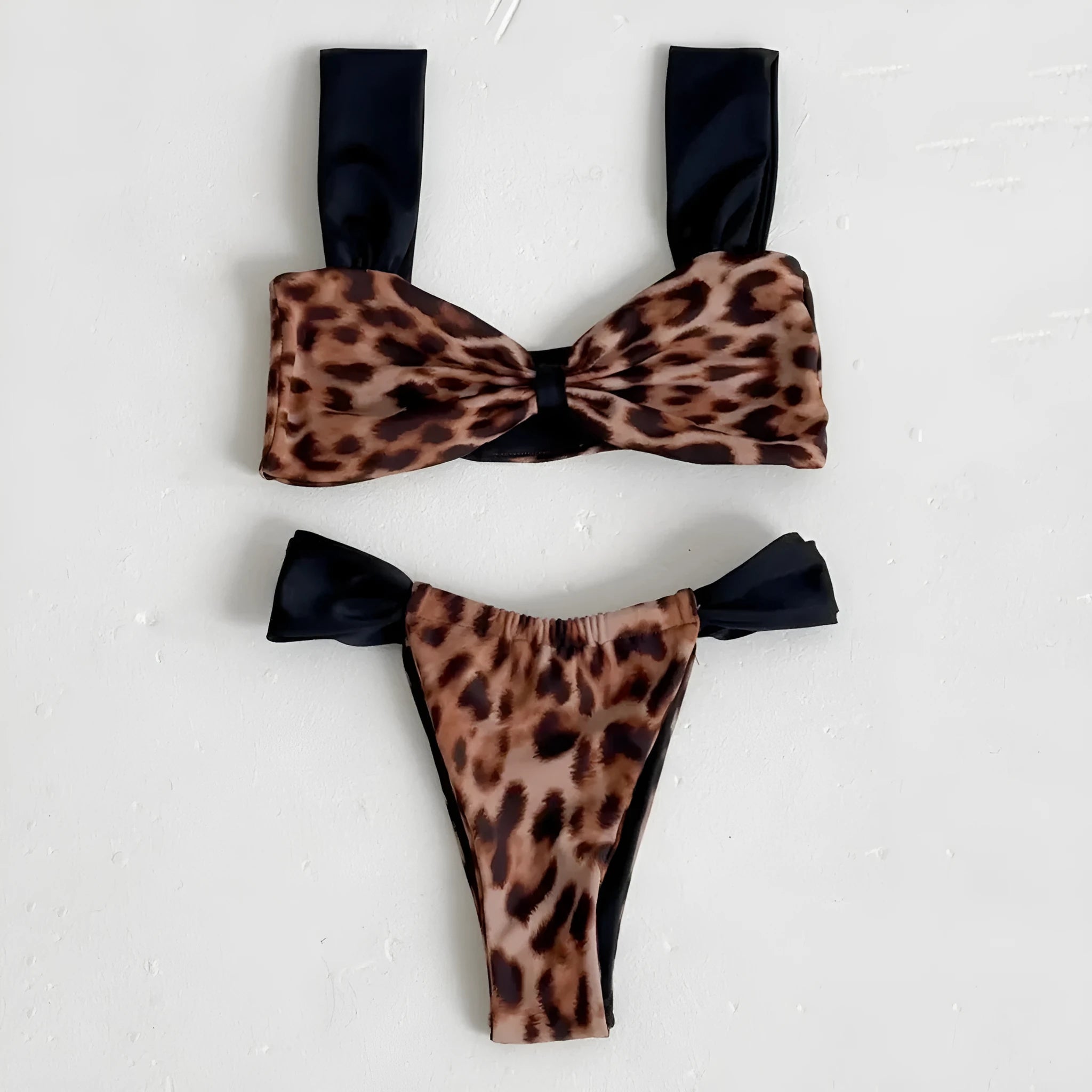 Bikini leopard print tube top split women's suit set in C3534 black or leopard print