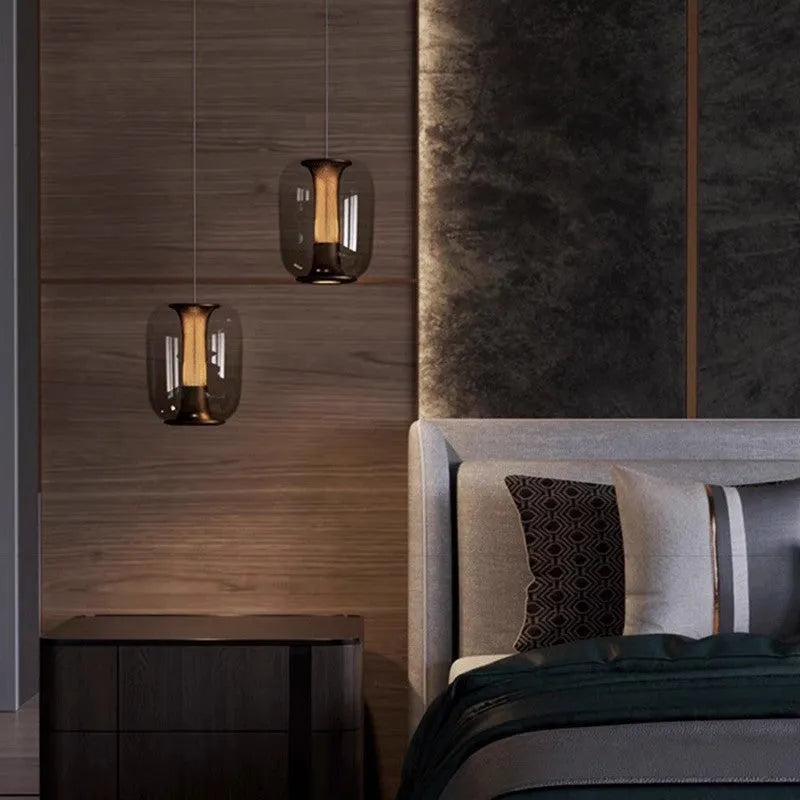 Minimalist Nordic style chandelier in smoky grey colour, 16cm wide by 20cm high.