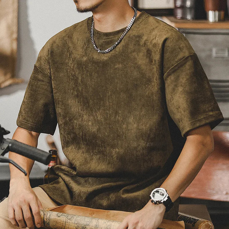 Retro washed men's short-sleeved T-shirt with letter, number, and text pattern, loose drop-shoulder fit, five colours