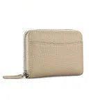 First layer cowhide genuine leather coin purse with multiple compartments and sewing line detailing