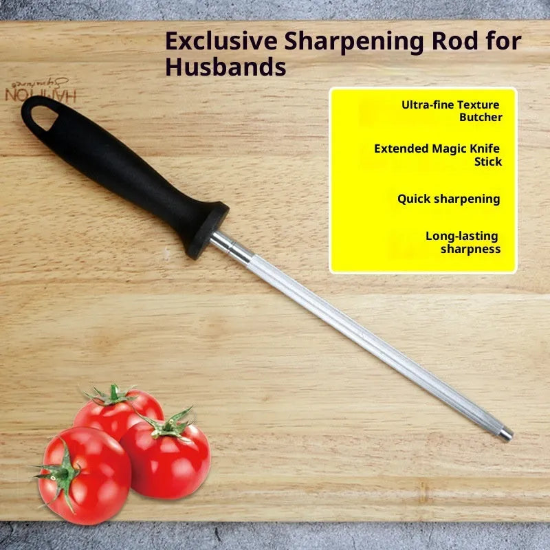 High carbon steel sharpening steel rod for kitchen knives, available in styles 1-8