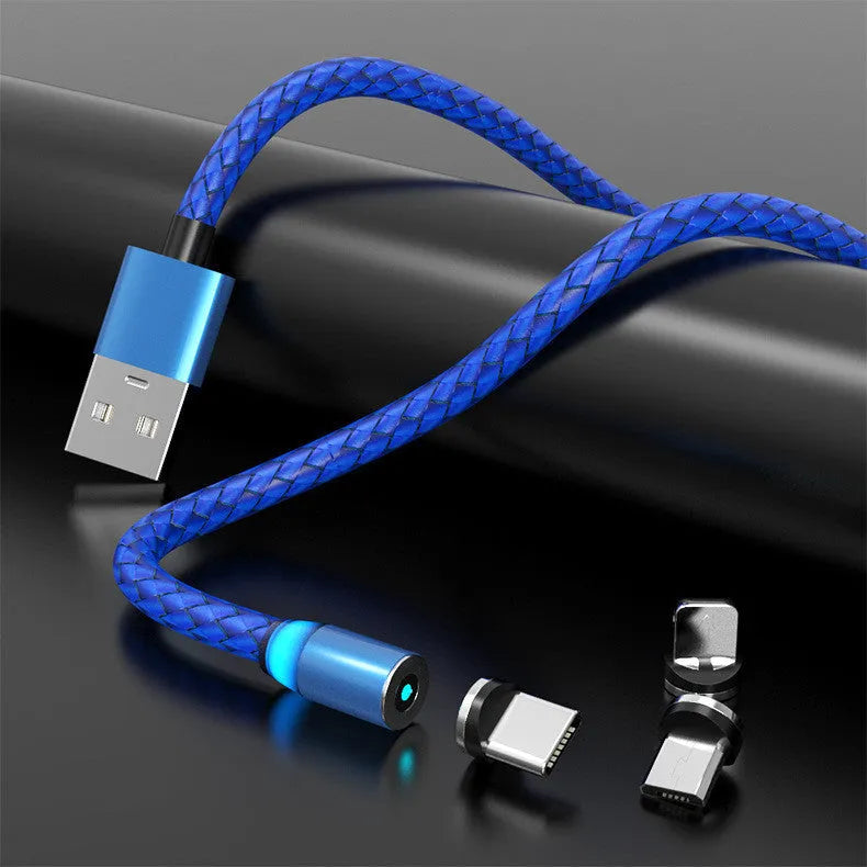 Breathing light magnetic charging cable with LED indicator, showing black 2-metre length and magnetic USB-C connector.