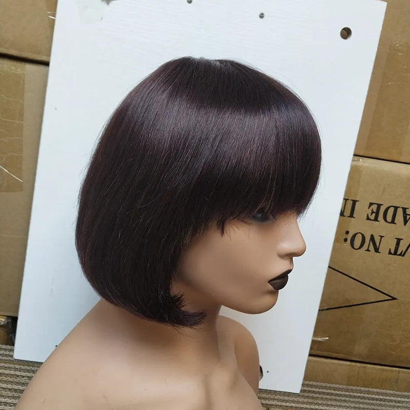 Double drawn human hair fringe bob wig short length natural look star fashion style 8 inch option