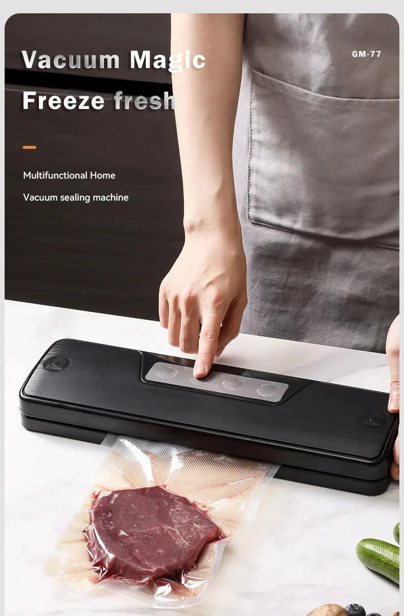White automatic vacuum sealer machine on a kitchen counter