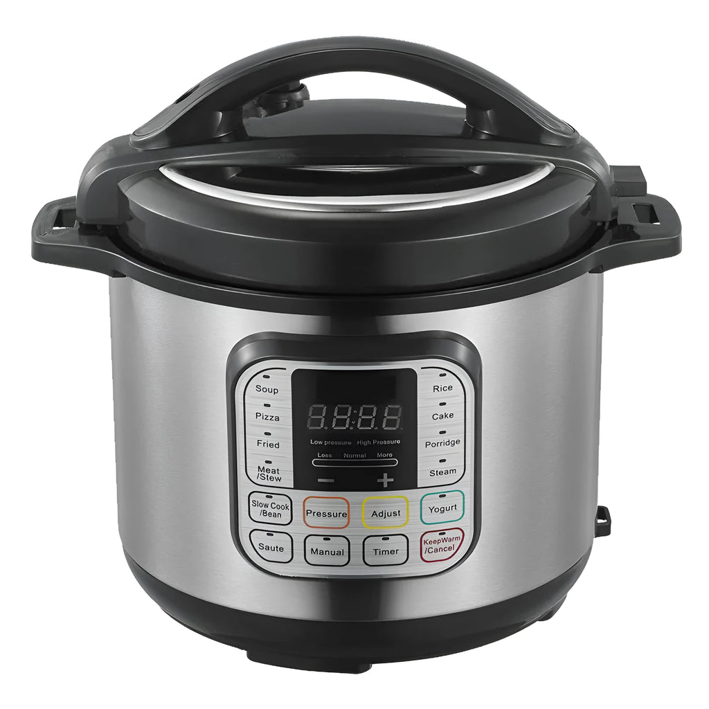 Silver 6L electric pressure cooker with touch control panel and aluminium alloy inner pot
