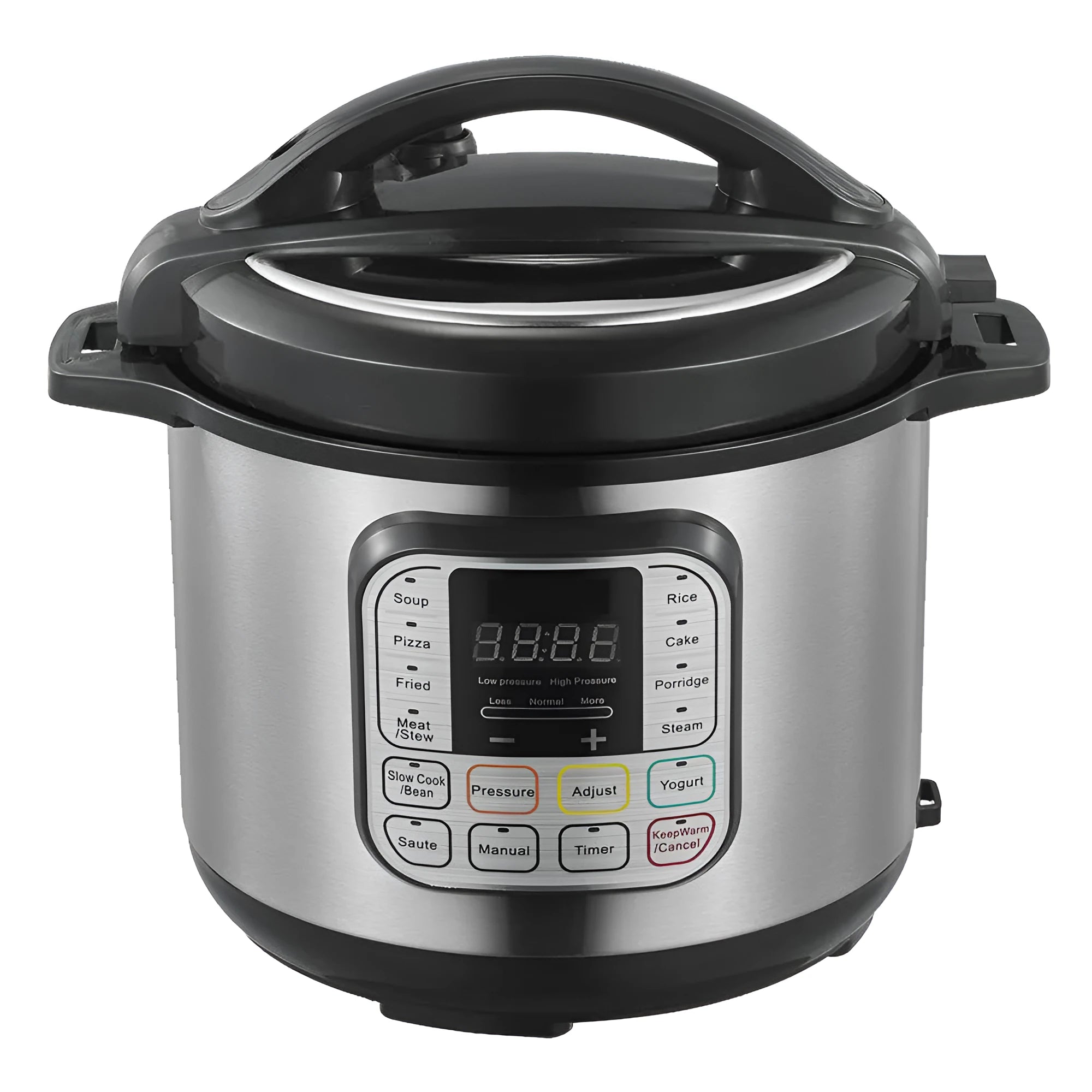 Silver 6L electric pressure cooker with touch control panel and aluminium alloy inner pot
