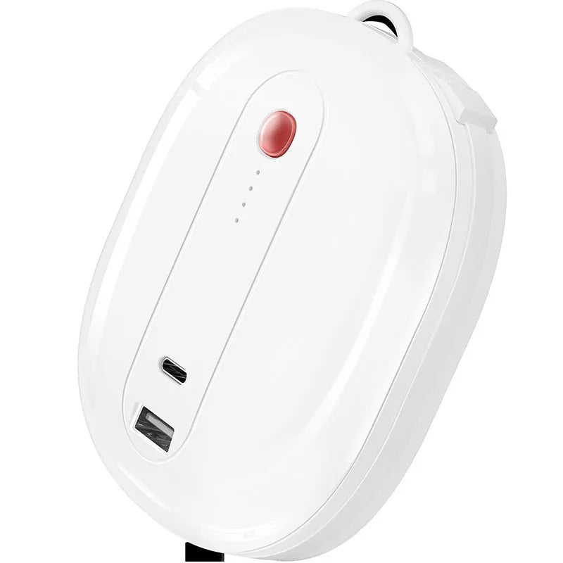 White and black two-in-one power bank with built-in wall plug showing 10000mAh capacity