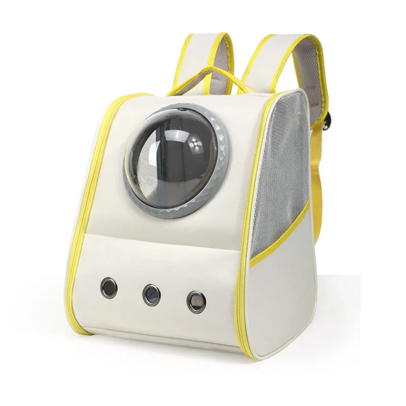 Space capsule large capacity breathable pet backpack in grey, nylon, 33x29x42cm, for cats up to 6.50kg, with side snack bags