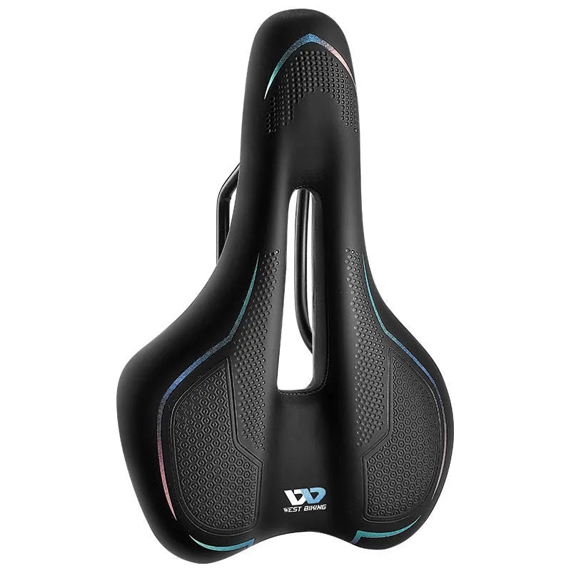 Bicycle saddle cushion with high elastic sponge foam in black and colourful sporty casual designs