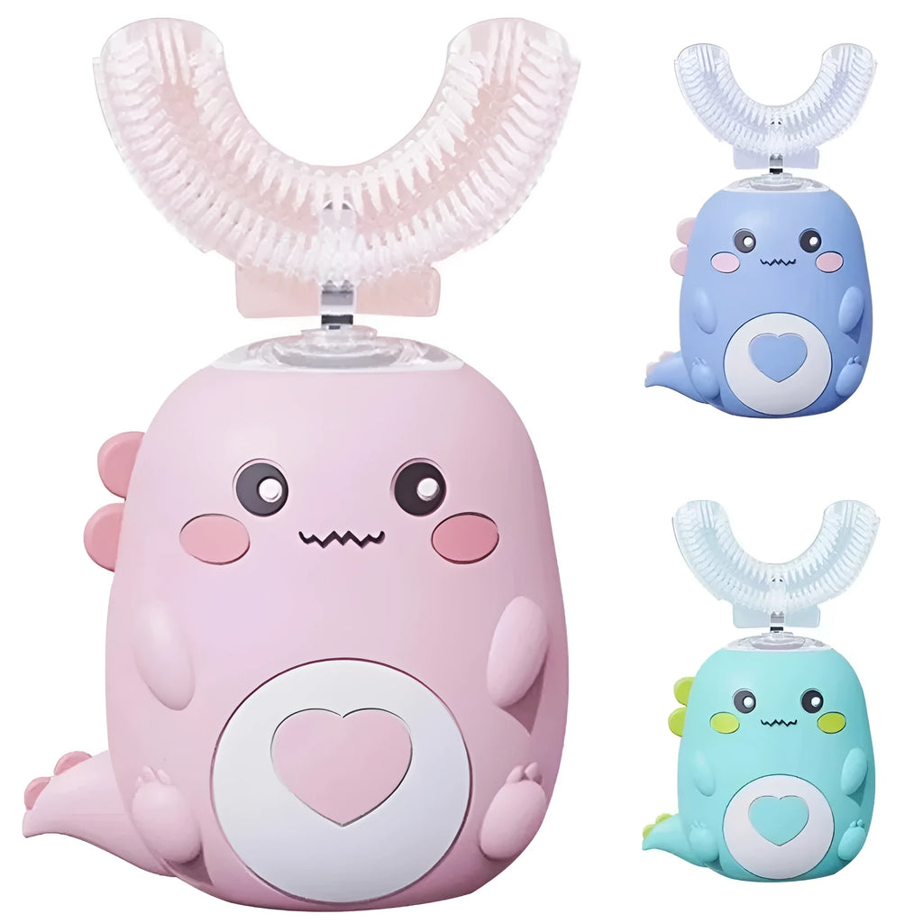 Children's electric toothbrush with food-grade silicone U-shaped head in Little Dinosaur design, 360-degree cleaning, USB charging