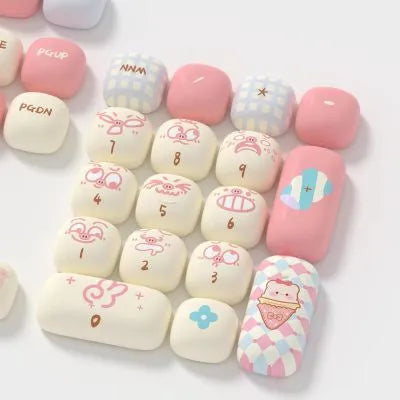 PBT sublimation keycap set with cartoon pig party design for mechanical keyboards