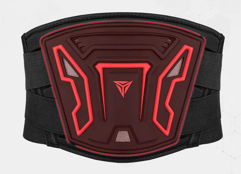 MDL1028 black and red motorcycle waist support harness shown on size chart for M L XL.