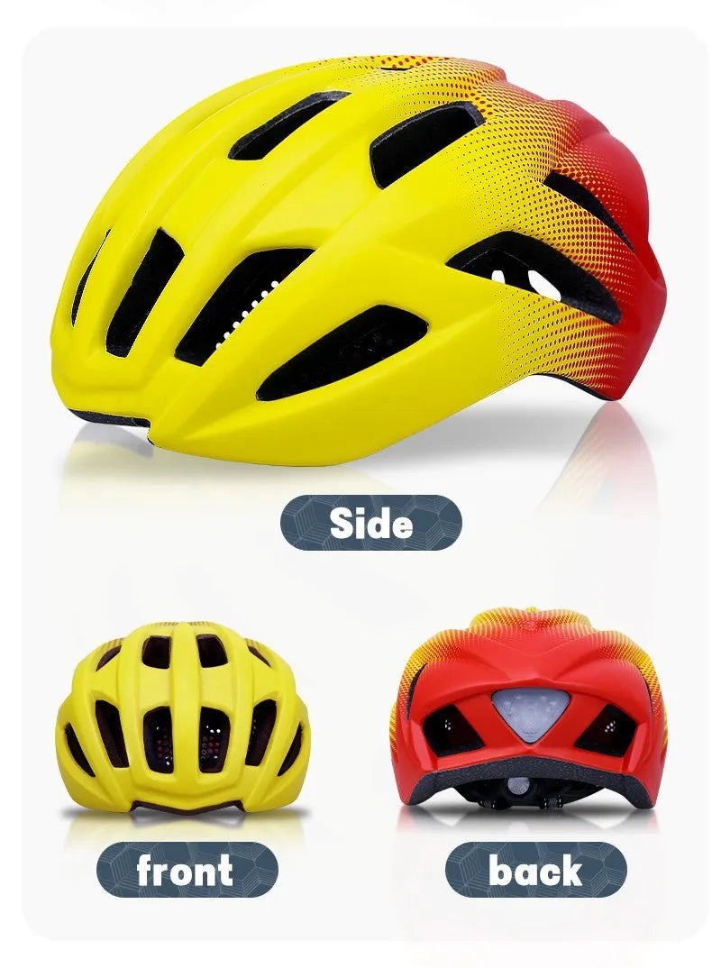 Orange road bike mountain riding helmet with 16 vents and In Mold construction on white background