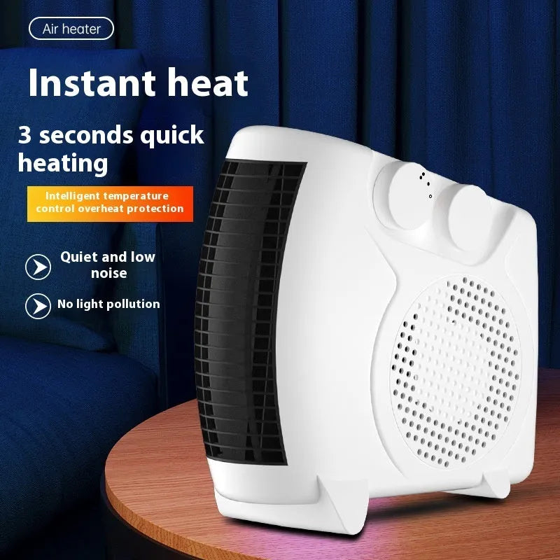 Small white electric heater for desktop use with dimensions 290mm wide by 2240mm long
